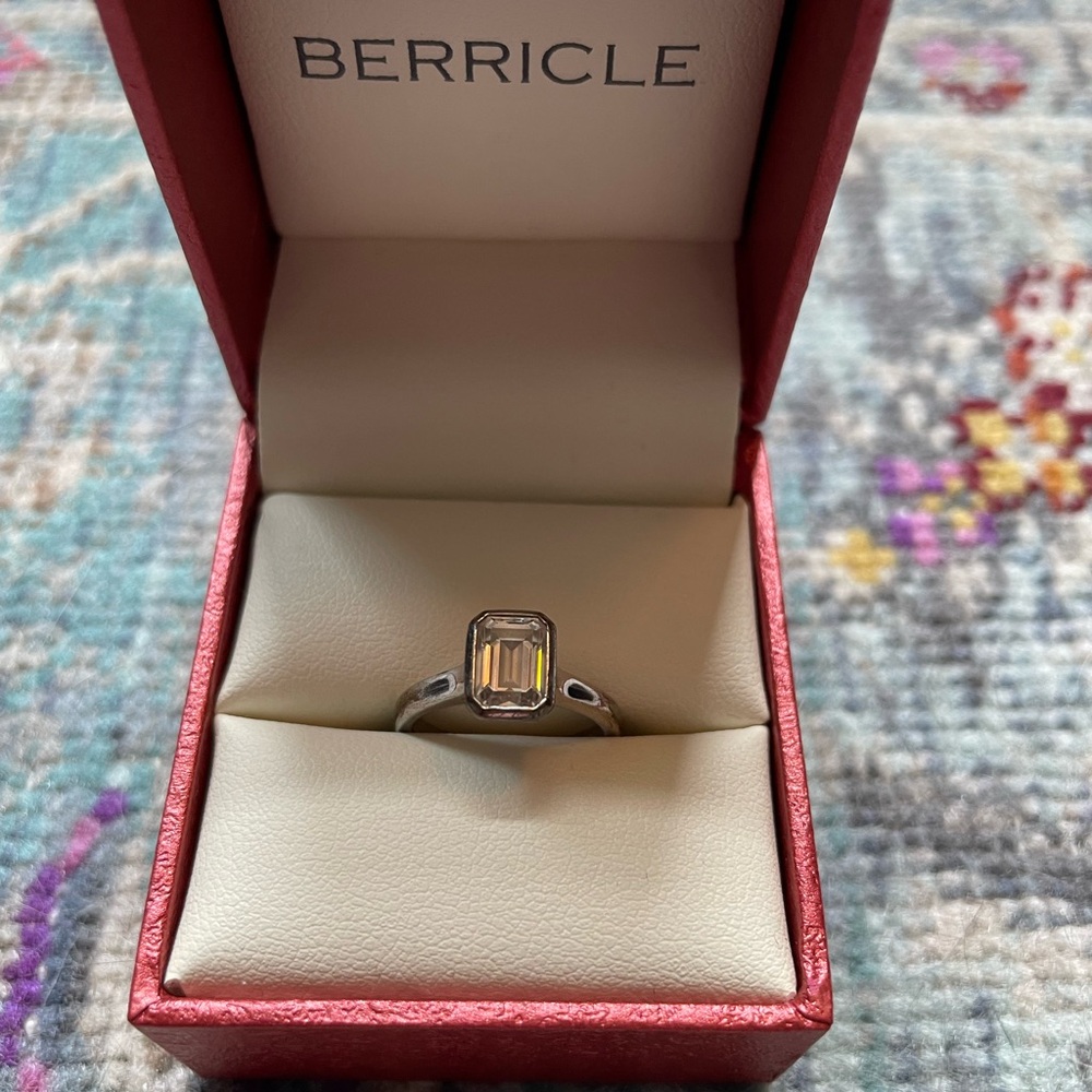 Berricle cubic zirconia sterling silver solitaire emerald cut ring